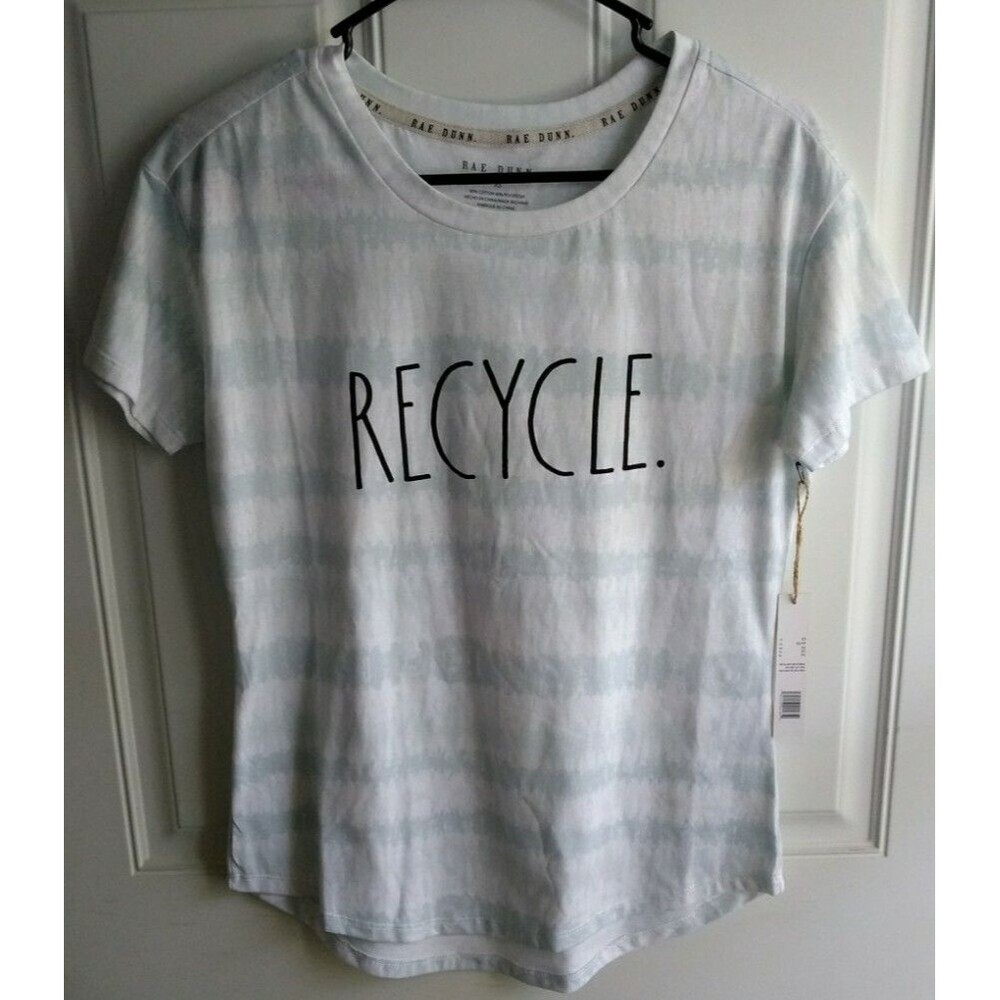Rae Dunn Women's Striped T-Shirt (Recycle) (Size: XS) (Color: White/Light Green)